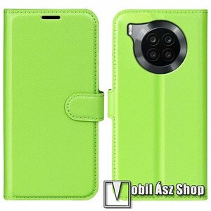 WALLET notesz tok / flip tok - ZÖLD - asztali tartó funkciós, oldalra nyíló, rejtett mágneses záródás, bankkártyatartó zseb, szilikon belső - HUAWEI nova 8i / Honor 50 Lite / Honor X20 kép