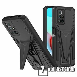 OTT! V SHAPED műanyag védő tok / hátlap - FEKETE - szilikon betétes, asztali tartó funkciós, kameravédelemmel, tapadófelület mágneses autós tartóhoz, ERŐS VÉDELEM! - Xiaomi Redmi 10 / Redmi 10 Prime / Redmi 10 (2022) kép