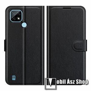 WALLET notesz tok / flip tok - FEKETE - asztali tartó funkciós, oldalra nyíló, rejtett mágneses záródás, bankkártyatartó zseb, szilikon belső - Realme C21 kép