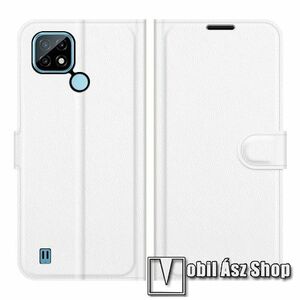 WALLET notesz tok / flip tok - FEHÉR - asztali tartó funkciós, oldalra nyíló, rejtett mágneses záródás, bankkártyatartó zseb, szilikon belső - Realme C21 kép