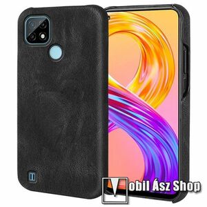 Műanyag védő tok / bőrhatású hátlap - FEKETE - Realme C21 kép