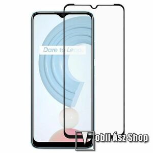 Előlap védő karcálló edzett üveg - FEKETE - 9H, 2.5D, Arc Edge, A teljes felületén tapad, a teljes kijelzőt védi - Realme C21 kép