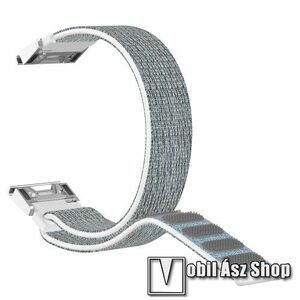 Okosóra szíj - szövet, tépőzáras, 26mm széles, QUICKFIT - SZÜRKE / FEHÉR - Garmin Fenix 3 / 3 HR / 5X / 5X Plus / 5X Plus Sapphire / 6X / 6X Sapphire / 6X Pro / 6X Pro Solar / 6X Pro Sapphire / Quatix 3 / D2 / Descent MK1 / Tactix Charlie kép