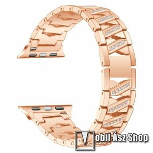 X-shape okosóra szíj - 22mm széles, fém, strasszkővel díszített, 185mm hosszú - ROSE GOLD - Apple Watch Series 1/2/3 42mm / 4/5/6/SE 44mm / 7/8 45mm / 10 46mm / Ultra / Ultra 2 49mm kép