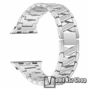 X-shape okosóra szíj - 22mm széles, fém, strasszkővel díszített, 185mm hosszú - EZÜST - Apple Watch Series 1/2/3 42mm / 4/5/6/SE 44mm / 7/8 45mm / 10 46mm / Ultra / Ultra 2 49mm kép