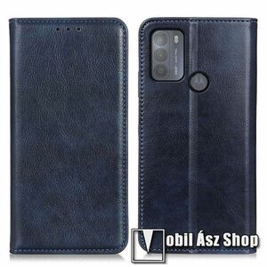 Notesz tok / flip tok - SÖTÉTKÉK - hasított bőr, asztali tartó funkciós, oldalra nyíló, rejtett mágneses záródás, bankkártya tartó zseb, szilikon belső - MOTOROLA Moto G50 (XT2137) kép