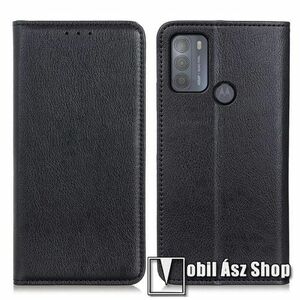 Notesz tok / flip tok - FEKETE - hasított bőr, asztali tartó funkciós, oldalra nyíló, rejtett mágneses záródás, bankkártya tartó zseb, szilikon belső - MOTOROLA Moto G50 (XT2137) kép