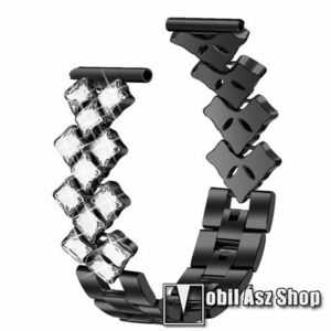 Fém okosóra szíj - strasszkővel díszített, állítható méret, 20mm széles - FEKETE - SAMSUNG Galaxy Watch 42mm / Xiaomi Amazfit GTS / Galaxy Watch3 41mm / HUAWEI Watch GT 2 42mm / Galaxy Watch Active / Active 2 kép