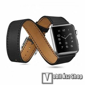 Xpro Okosóra szíj valódi bőr - Dupla!, 100mm + 320mm hosszú - FEKETE - Apple Watch Series 1/2/3 42mm / 4/5/6/SE 44mm / 7/8 45mm / Ultra 49mm - GYÁRI kép