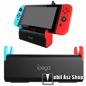 IPEGA hordozható bluetooth hangszóró / Nintendo Switch / Nintendo Lite tartó állvány - hangszóró hátulján teleszkópos tartó felborulás ellen, AUX, 12 óra használati idő, 1200mAh akkumulátor, 4Ω3W x 2, 85db, 124 x 45 x 65mm - FEKETE - PG-SW050 - GYÁRI kép