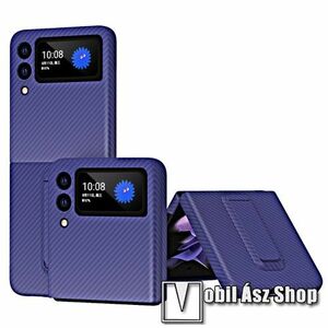 Műanyag védő tok / hátlap - LILA - KARBON MINTÁS - PU bőrrel bevont, kitámasztó, asztali tartó funkció - SAMSUNG Galaxy Z Flip3 5G kép