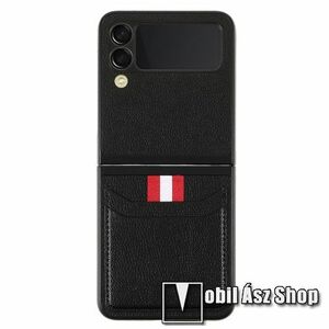 Műanyag védő tok / hátlap - PU bőrrel bevont, bankkártyatartó zsebek - FEKETE - SAMSUNG Galaxy Z Flip3 5G kép