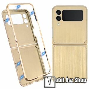 Alumínium védő keret / hátlap - ARANY - alumínium védő keret, mágneses előlap + hátlap keret, 2 részes kialakítás, szálcsiszolt mintás - SAMSUNG Galaxy Z Flip3 5G (SM-F711) kép