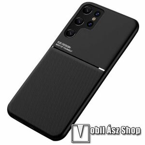 OTT! TWILL MAGNETIC szilikon védő tok / hátlap - FEKETE - textúrált mintás, beépített fémlap mágneses tartóhoz, ERŐS VÉDELEM! - SAMSUNG Galaxy S22 Ultra 5G (SM-S908) kép