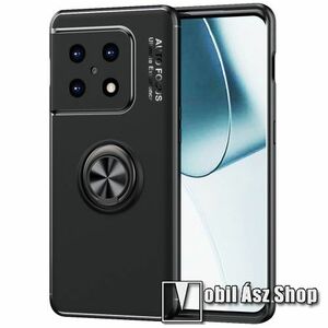 OTT! METAL RING szilikon védő tok / hátlap - FEKETE - fém ujjgyűrű, tapadófelület mágneses autós tartóhoz, kitámasztható, ERŐS VÉDELEM! - OnePlus 10 Pro kép