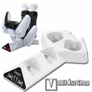 IPEGA PG-5011 4 az 1ben SONY Playstation 5 (PS5) kontrollertöltő állomás, dokkoló, 2db kontroller és 2 PSMOVE tölthető vele, csúszásgátló gumitalp, LED jelző, 217 x 132 x 34, 6mm - FEHÉR / FEKETE - GYÁRI kép