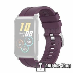 Okosóra szíj - környezetbarát szilikon - SÖTÉTLILA - 122mm + 91mm hosszú, 20mm széles - SAMSUNG Galaxy Watch 42mm / Amazfit GTS / Galaxy Watch3 41mm / HUAWEI Watch GT 2 42mm / Galaxy Watch Active / Active 2 kép