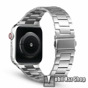 Fém okosóra szíj - EZÜST - rozsdamentes acél, csatos, 189mm hosszú - Apple Watch Series 1/2/3 42mm / 4/5/6/SE 44mm / 7/8 45mm / 10 46mm / Ultra / Ultra 2 49mm kép