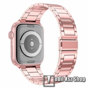 Fém okosóra szíj - RÓZSASZÍN - rozsdamentes acél, csatos, 189mm hosszú - Apple Watch Series 1/2/3 42mm / 4/5/6/SE 44mm / 7/8 45mm / 10 46mm / Ultra / Ultra 2 49mm kép