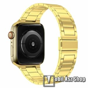Fém okosóra szíj - ARANY - rozsdamentes acél, csatos, 189mm hosszú - Apple Watch Series 1/2/3 38mm / 4/5/6/SE 40mm / 7/8/9 41mm / 10 42mm kép