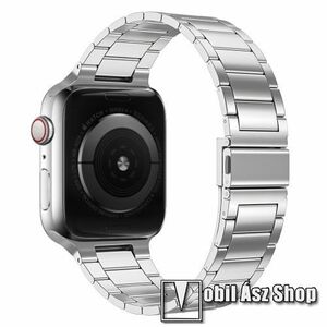 Fém okosóra szíj - EZÜST - rozsdamentes acél, csatos, 189mm hosszú - Apple Watch Series 1/2/3 38mm / 4/5/6/SE 40mm / 7/8/9 41mm / 10 42mm kép