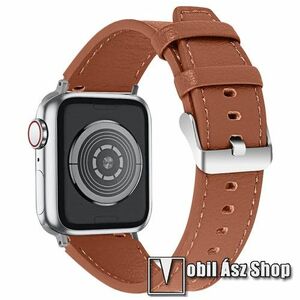Okosóra szíj - BARNA - valódi bőr, 130mm + 90mm hosszú - Apple Watch Series 1/2/3 38mm / 4/5/6/SE 40mm / 7/8/9 41mm / 10 42mm kép