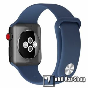 Okosóra szíj - szilikon - KÉK - 119mm + 105mm hosszú - Apple Watch Series 1/2/3 38mm / 4/5/6/SE 40mm / 7/8/9 41mm / 10 42mm kép