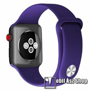 Okosóra szíj - szilikon - LILA - 119mm + 105mm hosszú - Apple Watch Series 1/2/3 38mm / 4/5/6/SE 40mm / 7/8/9 41mm / 10 42mm kép