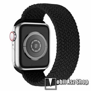 Okosóra szíj - fonott szövet körpánt - FEKETE - L-es méret, sztreccses 160mm-240mm-ig nyúlik - Apple Watch Series 1/2/3 42mm / 4/5/6/SE 44mm / 7/8 45mm / 10 46mm / Ultra / Ultra 2 49mm kép