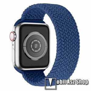 Okosóra szíj - fonott szövet körpánt - KÉK - L-es méret, sztreccses 160mm-240mm-ig nyúlik - Apple Watch Series 1/2/3 42mm / 4/5/6/SE 44mm / 7/8 45mm / 10 46mm / Ultra / Ultra 2 49mm kép