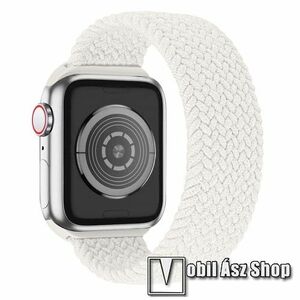Okosóra szíj - fonott szövet körpánt - FEHÉR - L-es méret, sztreccses 150mm-220mm-ig nyúlik - Apple Watch Series 1/2/3 38mm / 4/5/6/SE 40mm / 7/8/9 41mm / 10 42mm kép