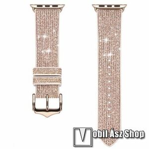 DUX DUCIS Glitter Sequins okosóra szíj - ARANY - szilikon / PU bőrrel bevont, csillogó flitter mintás - 123mm + 120mm hosszú - Apple Watch Series 1/2/3 42mm / 4/5/6/SE 44mm / 7/8 45mm / 10 46mm / Ultra / Ultra 2 49mm - GYÁRI kép