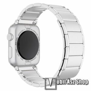 Fém okosóra szíj - EZÜST - rozsdamentes acél, mágneses záródás, 110mm + 110mm hosszú - Apple Watch Series 1/2/3 42mm / 4/5/6/SE 44mm / 7/8 45mm / 10 46mm / Ultra / Ultra 2 49mm kép