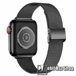 Fém milánói okosóra szíj - rozsdamentes acél, fém háló kialakítás, csatos - FEKETE - Apple Watch Series 1/2/3 38mm / 4/5/6/SE 40mm / 7/8/9 41mm / 10 42mm kép