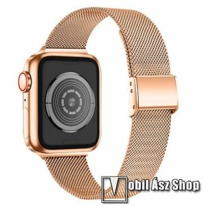 Fém milánói okosóra szíj - rozsdamentes acél, fém háló kialakítás, csatos - ROSE GOLD - Apple Watch Series 1/2/3 42mm / 4/5/6/SE 44mm / 7/8 45mm / 10 46mm / Ultra / Ultra 2 49mm kép