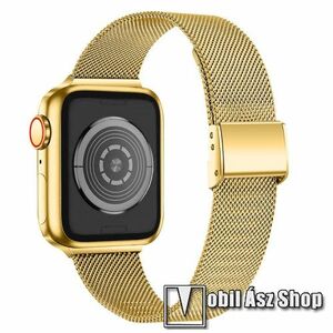 Fém milánói okosóra szíj - rozsdamentes acél, fém háló kialakítás, csatos - ARANY - Apple Watch Series 1/2/3 42mm / 4/5/6/SE 44mm / 7/8 45mm / 10 46mm / Ultra / Ultra 2 49mm kép