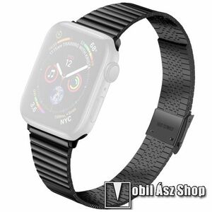 Fém okosóra szíj - FEKETE - rozsdamentes acél, keskenyedő kivitel, állítható, 75mm + 120mm - Apple Watch Series 1/2/3 38mm / 4/5/6/SE 40mm / 7/8/9 41mm / 10 42mm kép