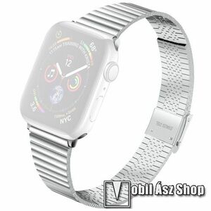 Fém okosóra szíj - EZÜST - rozsdamentes acél, keskenyedő kivitel, állítható, 75mm + 120mm - Apple Watch Series 1/2/3 38mm / 4/5/6/SE 40mm / 7/8/9 41mm / 10 42mm kép