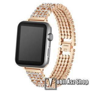 Okosóra szíj - ROSE GOLD - rozsdamentes acél, strassz kővel díszített - Apple Watch Series 1/2/3 42mm / 4/5/6/SE 44mm / 7/8 45mm / 10 46mm / Ultra / Ultra 2 49mm kép