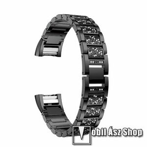 Okosóra szíj - FEKETE - rozsdamentes acél, strassz kővel díszített - Fitbit Charge 2 / Charge 2 HR kép