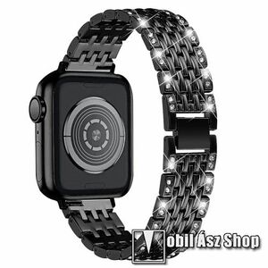 Okosóra szíj - fém, strasszkővel díszített - FEKETE - Apple Watch Series 1/2/3 42mm / 4/5/6/SE 44mm / 7/8 45mm / 10 46mm / Ultra / Ultra 2 49mm kép