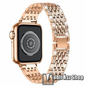 Okosóra szíj - fém, strasszkővel díszített - ROSE GOLD - Apple Watch Series 1/2/3 42mm / 4/5/6/SE 44mm / 7/8 45mm / 10 46mm / Ultra / Ultra 2 49mm kép