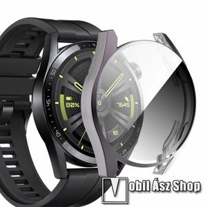 Okosóra szilikon védő tok / keret - GALVANIZÁLT SÖTÉTSZÜRKE - Szilikon előlapvédő is! - HUAWEI Watch GT 3 42mm kép