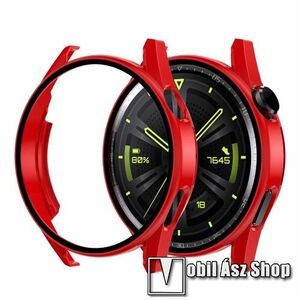 Okosóra műanyag védő tok / keret - PIROS - 9H edzett üveg előlap védő is! - HUAWEI Watch GT 3 46mm kép