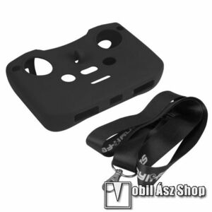 DJI Mavic 3 / Air 2S / Mavic Air 2 / Mini 2 távirányítóhoz szilikon védő tok + nyakpánt - csúszásgátló, csatos, állítható nyakpánt - FEKETE kép