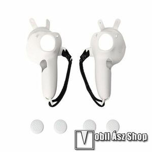 Szilikon védőtok Oculus Quest 2 VR szemüveg kontrollerekhez - csúszásgátló, analóg kar védő kupak, tépőzáras csuklópánt - FEHÉR kép