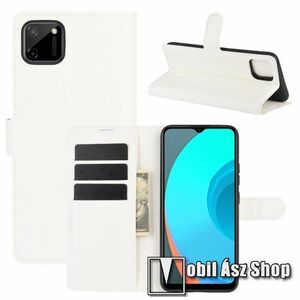 WALLET notesz tok / flip tok - FEHÉR - asztali tartó funkciós, oldalra nyíló, rejtett mágneses záródás, bankkártyatartó zseb, szilikon belső - Realme C11 kép