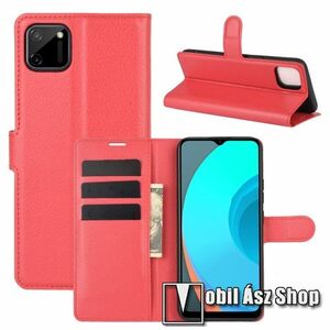 WALLET notesz tok / flip tok - PIROS - asztali tartó funkciós, oldalra nyíló, rejtett mágneses záródás, bankkártyatartó zseb, szilikon belső - Realme C11 kép