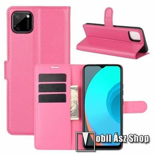 WALLET notesz tok / flip tok - MAGENTA - asztali tartó funkciós, oldalra nyíló, rejtett mágneses záródás, bankkártyatartó zseb, szilikon belső - Realme C11 kép