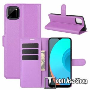 WALLET notesz tok / flip tok - LILA - asztali tartó funkciós, oldalra nyíló, rejtett mágneses záródás, bankkártyatartó zseb, szilikon belső - Realme C11 kép